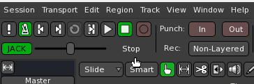 Ardour's "Jack/Int." sync button, just below the transport.