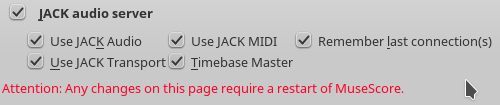 Jack options in Musescore - Use Jack Transport and Timebase Master seem to be important ones for sync.